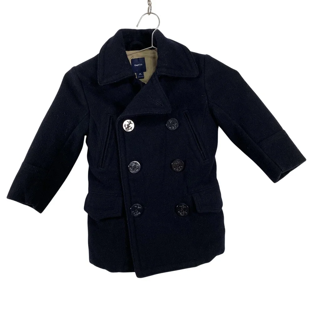 GapKids Coat Youth XS 4-5 Navy Wool Blend Peacoat Double Breasted Pockets Winter
